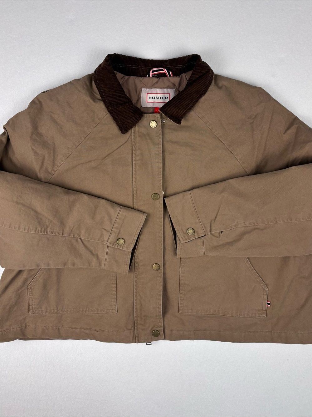 Hunter Women’s Tan Barn Jacket Corduroy Collar Quilted NWT Large